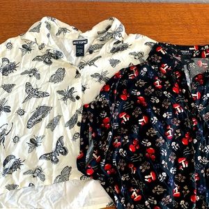 2x cottage core flowy button up shirts